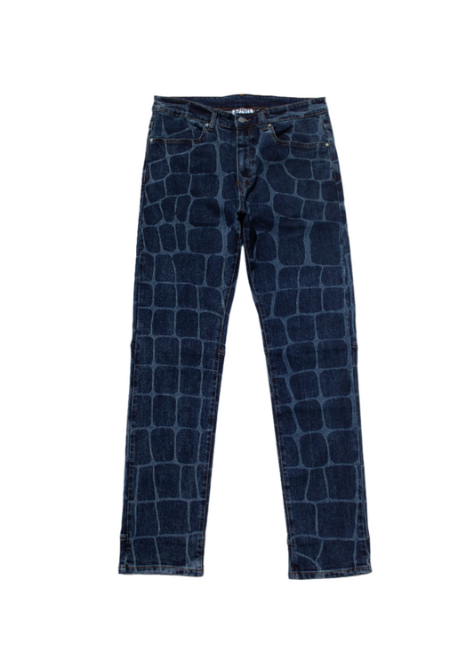 Blue Laser Printed Denim Pants